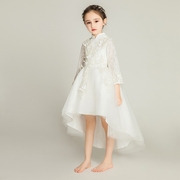儿童晚礼服公主裙女童，小礼服裙花童，婚纱白色纱裙长袖洋气2024