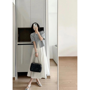 韩国东大门百褶无袖连衣裙女夏短袖，小香风外套，+白色背心裙两件套