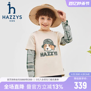 hazzys哈吉斯(哈吉斯)童装，男童圆领衫2024春新中大童，时尚拼接长袖t恤