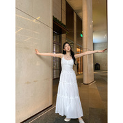 王少女(王少女)的店白色吊带，连衣裙2024夏季甜美拼接木耳边a字长裙子