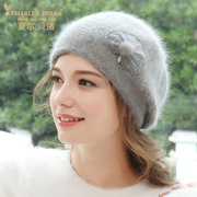 夏尔贝洛 冬季帽女韩版潮毛线帽羊毛针织帽保暖护耳冬帽兔毛