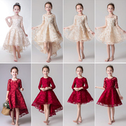 儿童礼服公主裙女童，生日加厚红色长袖，女孩花童婚纱钢琴演出服冬季