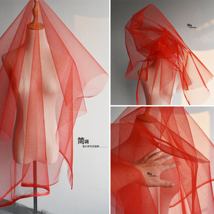 新创意红色硬质六角网眼婚纱网硬挺造型蓬蓬裙透视蕾丝礼服装布料