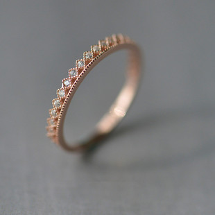 S925纯银镀玫瑰金白金 时尚精致简约气质通勤镶钻女戒指指环