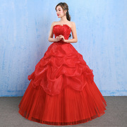 婚纱礼服2023夏季韩式新娘结婚抹胸，大码孕妇齐地红色蕾丝显瘦