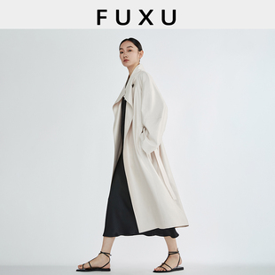 芙蕖FUXU 设计感立领一粒扣极简廓形中长款百搭宽松风衣外套女