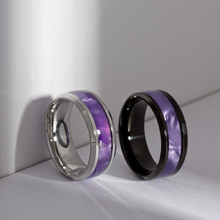 2023欧美时尚个性黑色典雅紫色炫彩贝壳情侣钛钢戒指代源
