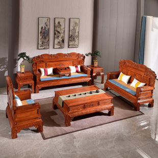 红木沙发客厅大果紫檀中式雕花实木沙发缅甸花梨木沙发红木家具