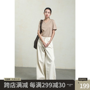 女性日记原创设计女装 夏季系列 短袖V领纯棉经典款T恤女627021T
