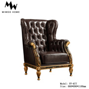 美式古典别墅客厅沙发椅实木手绘皮艺组合沙发高端真皮休闲椅子