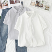 2023夏季白色短袖衬衫，女纯棉韩版宽松百搭职业，蕾丝花边半袖衬衣