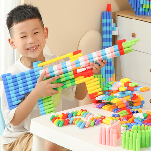 儿童塑料拼插火箭，子弹头积木拼装益智玩具，5幼儿园宝宝男孩女孩6岁