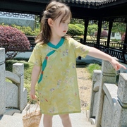 儿童夏季小清新中国风，连衣裙宝宝旗袍，女童改良汉服中长款童装裙子