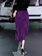 法式赫本风紫色半身裙，女2023夏梨形(夏梨形)身材，欧货洋气别致设计裙子