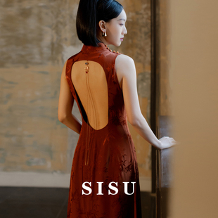sisu2024中式改良旗袍新娘，结婚订婚晨袍国风，红色敬酒礼服