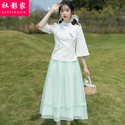 中国风改良汉服连衣裙夏季初高中学生仙女日常旗袍裙两件套装
