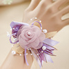 高级感超仙手腕花伴娘，紫色绢丝新娘，手腕花结婚礼仿真玫瑰珍珠手环