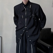 2023春秋薄款宽松衬衫休闲外套男女设计垂感黑流行时髦长袖衬衣潮