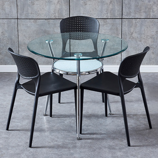 钢化玻璃餐桌家用玻璃圆桌，洽谈桌椅组合玻璃桌会客桌，洽谈桌小圆桌