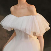 新娘婚纱披肩两用长款百搭超大抹胸婚纱礼服纱蓬蓬款披肩定制颜色