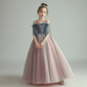 儿童礼服公主裙花童婚纱裙，小女孩主持人钢琴演出服女童端庄蓬蓬纱