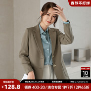 小个子西装外套2023年女春秋季韩国时尚气质休闲绿色西服上衣