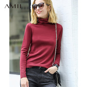Amii女装薄款高领毛衣女洋气打底针织衫女艾米显瘦宽松打底衫