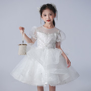 小女孩白色婚纱裙子儿童蓬蓬公主花童演出礼服女童连衣裙夏季短袖