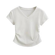 欧货V领短袖t桖女2023夏季修身型显瘦小衫设计感小众短款上衣