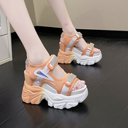 厚底运动凉鞋女2024年夏韩版百搭时尚超火水钻松糕坡跟罗马鞋