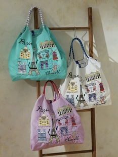 日本Ball Chain环保袋铁塔帆布手提包单肩斜挎购物袋
