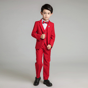 男童韩版红色西装小外套男孩，儿童西服礼服，钢琴演出服长袖花童套装