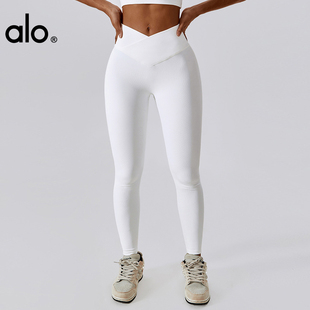ALO YOGA专业强度运动健身瑜伽裤女交叉高腰提臀跑步紧身长裤外穿