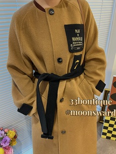 ！MOONSWARD韩国设计师品牌22FW驼色羊毛无领大衣