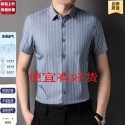 夏季商务休闲男士丝光棉，短袖衬衫薄款冰丝免烫，条纹高端男衬衣