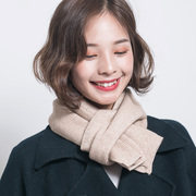 韩版短款小围巾女冬季学生加厚纯色毛线针织，chic日系情侣窄版围脖