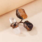 手工戒指天然白水晶(白水晶)紫晶原石复古铜，波西米亚朋克摇滚夸张指环开口