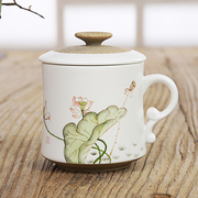 景德镇陶瓷茶杯带盖家用水杯过滤泡茶杯子，大容量办公室手绘马克杯
