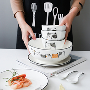 北欧餐具套装碗盘组合家用简约陶瓷卡通创意单个盘子碗可爱少女心