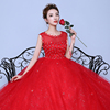 婚纱礼服新娘孕妇婚纱2022齐地高腰，韩版韩式婚纱一字肩大红色