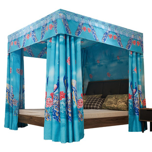 床帘蚊帐一体式家用卧室公主风带落地加粗支架全遮光床幔1.5m1.8m