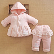 0一1岁分体款女宝宝秋冬装外出加厚棉服袄两件套婴儿衣服外套装季
