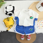 潮童夏装1-6岁男女宝宝分体，两件套卡通老虎恐龙短袖套装夏季纯棉