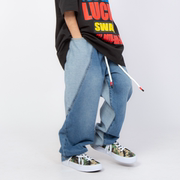 SWAG儿童嘻哈街舞表演服春秋季牛仔裤男女同款酷帅潮服拼接长裤子