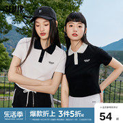 森马POLO衫女短款紧身正肩简约风印花夏气质字母撞色上衣女生休闲