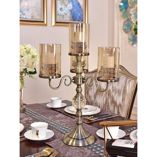 轻奢水晶玻璃烛台美式餐桌烛光晚餐客厅奢华装饰家居饰品摆件欧式