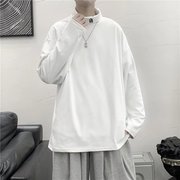 白色长袖T恤男2022春季纯色圆领内搭薄款百搭大码青少年上衣