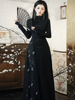 新中式国风改良日常旗袍连衣裙，春夏女复古立体蝴蝶，黑色长裙高级感