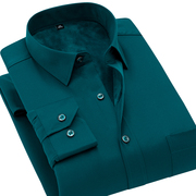 冬季衬衣男士加绒衬衫中年保暖长袖，衬衣纯色工作服墨绿色职业寸衫