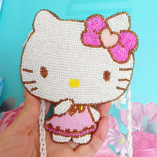 卡通可爱Hello Kitty串珠包包手工钉珠硬币包凯蒂猫儿童斜挎包包